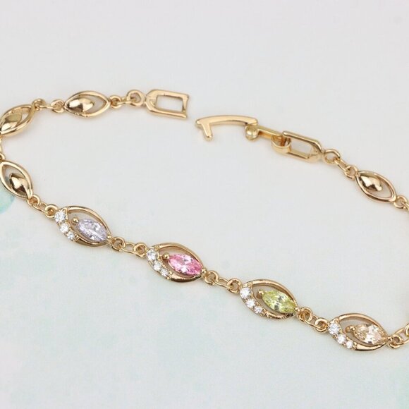 "Rose Gold Bracelet with Multicolor Stones and Crystals, XPBL0789 - Picture 4 of 12